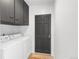 Functional laundry room with washer, dryer, and upper cabinets, providing efficient laundry space at 5567 E Asbury Ave, Denver, CO 80222
