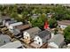 Aerial view showing the property with a spacious fenced backyard, deck, and mature trees in a residential neighborhood at 8065 Clay St, Westminster, CO 80031
