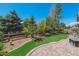 Backyard features a paved patio and lush green grass at 13986 Lexington Dr, Parker, CO 80134