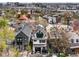 An aerial view of a modern home with a rooftop deck and a city skyline backdrop at 3540 Pecos St, Denver, CO 80211