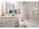 Well-lit bathroom with a combination tub and shower and a modern vanity, blending style and functionality at 1750 E Noble Pl, Centennial, CO 80121