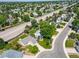 Aerial view of residential area showcasing neighborhood streets, lawns, and mature trees at 18159 E Crestline Cir, Centennial, CO 80015