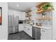 Modern white kitchenette in the basement with stainless steel appliances at 8006 S Settlers Dr, Morrison, CO 80465