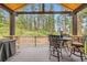 Covered outdoor patio with comfortable seating and stunning natural views offers space to relax and dine at 8280 Bannock Dr, Larkspur, CO 80118