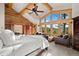 Log-cabin main bedroom featuring mountain views, sitting area, and ensuite office at 4560 Hilltop Rd, Evergreen, CO 80439