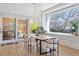 Bright dining room featuring a modern table with stylish chairs and a window overlooking greenery at 1801 W 33Rd Ave, Denver, CO 80211