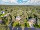 Overhead view of property surrounded by green trees, with a brick home and a long driveway at 5428 Golden Currant Way, Parker, CO 80134