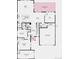 Floorplan illustrating layout of main floor with kitchen, great room, dining area, flex space, multi-gen suite, and two car garage at 1672 Fox Trotter Pt, Castle Rock, CO 80104