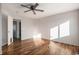 Bright bedroom with wood floors and ceiling fan at 1965 E 127Th Cir, Thornton, CO 80241