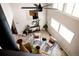 Bright living room boasts vaulted ceilings, a ceiling fan, and modern decor at 1140 Magic Lamp Way # 4, Monument, CO 80132