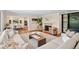 Elegant living area with a cozy fireplace, neutral tones, stylish furnishings, seamlessly connected to the dining area at 5653 E Southmoor Cir, Englewood, CO 80111