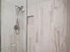 Modern shower with light tile and a built-in niche for toiletries at 5653 E Southmoor Cir, Englewood, CO 80111