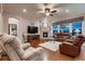 Spacious living room with a fireplace, plush furniture, and large windows for ample natural light at 7851 E 148Th Dr, Thornton, CO 80602