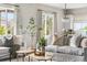 Bright, open living room with stylish furniture, a cozy fireplace, and large windows at 14303 Glenayre Cir, Parker, CO 80134