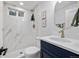 Modern bathroom featuring a glass walk-in shower, stylish vanity, and modern fixtures at 5573 S Huron St, Littleton, CO 80120