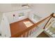 Open-concept entryway with hardwood flooring bathed in sunlight, complemented by a staircase with white railings at 21642 E 55Th Ave, Denver, CO 80249