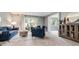 Inviting living room with neutral carpet, blue seating, a decorative cabinet, and plenty of natural light at 710 S Clinton St # 3A, Denver, CO 80247