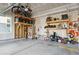 Well-organized garage with overhead storage and shelving units for tools and equipment at 5519 Fullerton Cir, Highlands Ranch, CO 80130