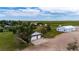 Aerial view of property, with large garage/outbuilding. Property is surrounded by open fields at 41020 Us Highway 36, Bennett, CO 80102