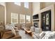 Spacious living room with tall windows, a fireplace, comfortable seating, and stylish decor, perfect for relaxing at 3291 Cascina Cir # D, Highlands Ranch, CO 80126