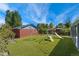 Landscaped backyard with an artificial turf lawn and colorful playset at 2692 S Pennsylvania St, Denver, CO 80210