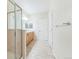 Modern bathroom with walk-in shower and dual vanities features plenty of counter space at 2215 Calais Dr # G, Longmont, CO 80504
