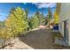 The side of a light-yellow house shows a dirt driveway, the yard and its closeness to nature at 2785 Magpie Ln, Larkspur, CO 80118