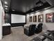 Home theater with projector, large screen, reclining seats, and movie poster décor at 3520 Castle Butte Dr, Castle Rock, CO 80109