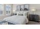 Bright bedroom showcasing plantation shutters, a comfortable bed, and designer nightstands with sophisticated decor elements at 10176 Park Meadows Dr # 2408, Lone Tree, CO 80124