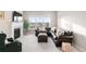 Cozy living room featuring a fireplace, large windows, and comfortable leather seating at 9587 Kentwick Cir, Englewood, CO 80112