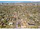 Aerial shot of the home's location within a residential neighborhood, with the Denver skyline at 3105 N Elizabeth St, Denver, CO 80205