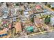 Aerial view of home with a large lot, mature trees, and colorful neighboring houses at 930 Parkview St, Louisville, CO 80027