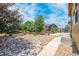 Landscaped backyard with stone pathway and trees at 3995 Manorbrier Cir, Castle Rock, CO 80104