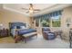 Main bedroom with king-size bed, recliner chair, and large windows at 3995 Manorbrier Cir, Castle Rock, CO 80104