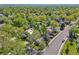 Aerial shot of a charming home nestled amongst lush green trees in a tranquil neighborhood at 943 Pinon Ct, Longmont, CO 80504