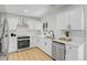 Modern kitchen with white cabinets, quartz countertops, and stainless steel appliances at 3055 S Winona Ct, Denver, CO 80236