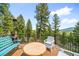 Relaxing deck with mountain views and comfortable seating area to enjoy the scenery at 10090 Blue Sky Trl, Conifer, CO 80433