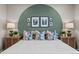 Cozy bedroom with an accent wall, decorative pillows and matching lamps at 9487 W 58Th Ln # C, Arvada, CO 80002