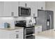 Close up of modern kitchen with stainless steel appliances, white cabinets, and sleek design elements at 9487 W 58Th Ln # C, Arvada, CO 80002