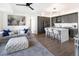 Open floor plan with modern kitchen and living space at 1750 Wewatta St # 1521, Denver, CO 80202