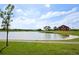 Scenic view of the pond with recreational facilities and surrounding greenery at 18079 E 108Th Pl, Commerce City, CO 80022