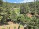 Picturesque aerial view of a home nestled among lush trees, with a flowing river nearby at 9716 Canon Dr, Sedalia, CO 80135