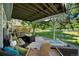 Relaxing outdoor seating area on a covered deck overlooking the spacious backyard and lush greenery at 7773 Gunsight Pass, Littleton, CO 80127