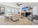 Bright living room featuring a cozy fireplace, large windows, and elegant decor at 21434 E Greenwood Pl, Aurora, CO 80013