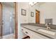 Well-lit bathroom with a glass shower, stylish vanity, and modern fixtures at 5275 Pinyon Jay Rd, Parker, CO 80134