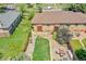 Aerial view of a backyard with a deck, brick patio, and fire pit at 3818 W 25Th Ave, Denver, CO 80211