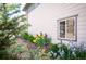Landscaped yard with beautiful flowers and fresh mulch, and exterior window at 10786 Bear Cub Dr, Broomfield, CO 80021