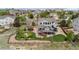 Aerial view of a home with a fenced backyard, trampoline, and spacious patio at 688 Cinnabar Ln, Castle Rock, CO 80108