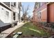 Side yard featuring walkway and green lawn between two houses on a sunny day at 2823 N Lafayette St, Denver, CO 80205