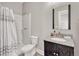 Clean bathroom with shower, toilet and granite vanity at 33100 Ridgeview Loop, Elizabeth, CO 80107